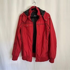 Baubax Men’s Water Resistant Bomber Travel Jacket in Red With A Hood sz M